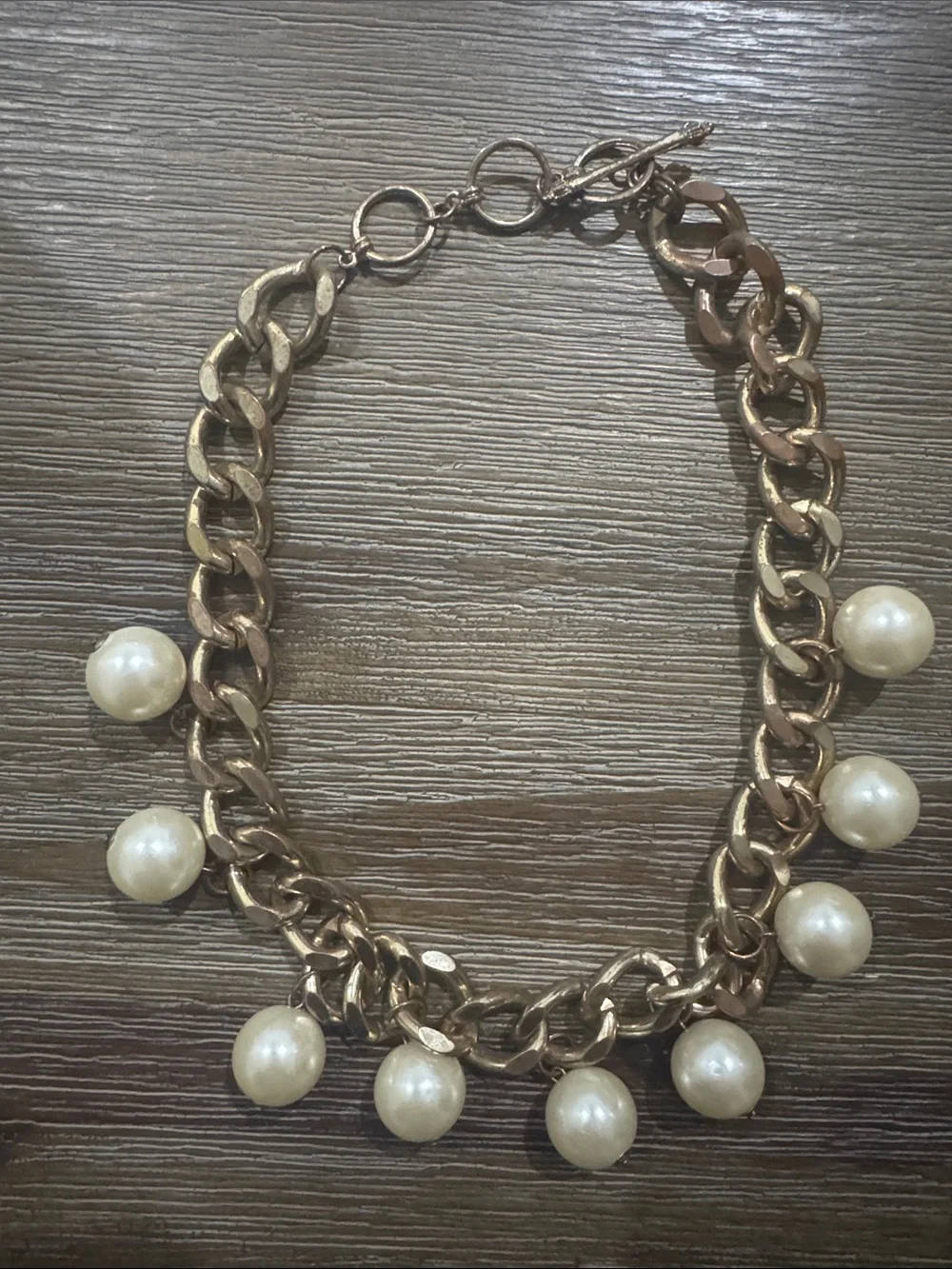 Gold-tone with Faux Ivory Pearl Charms Statement Necklace